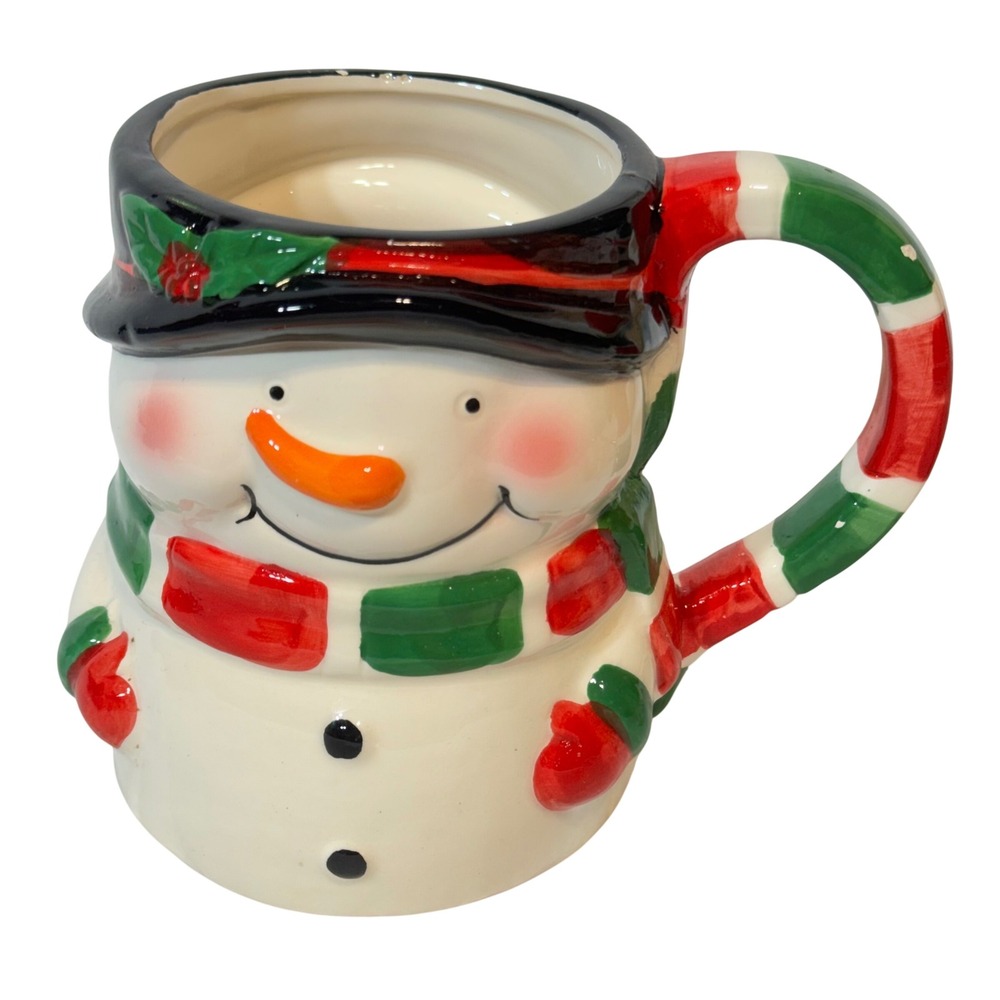 Holly Hill Ceramic Snowman Christmas Mug with Candy Cane Handle‎